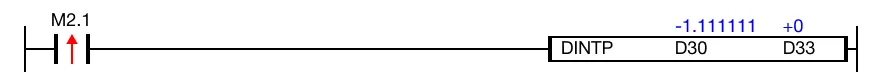 When the contact, M2.1, is powered ON (1), the value of the REAL data register, D30, -1.111111, is converted into signed binary notation.