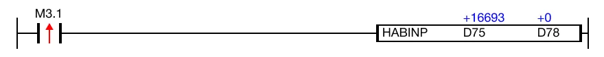 Ladder Diagram Example When the contact, M3.1, is powered ON (1), the DBINHA instruction converts two ASCII data registers, D75 and D71, into Hexadecimal.