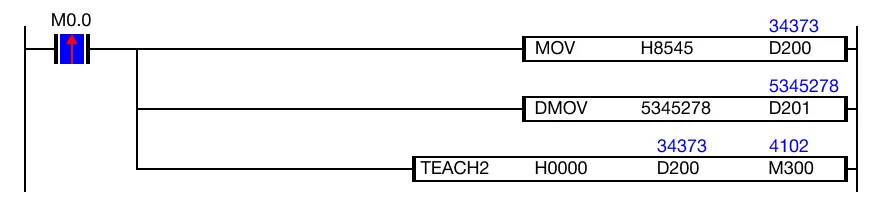 The result of the teaching is saved in the data register, M300.
