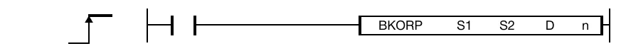 The BKORP one-shot instruction performs a logical OR on n number of WORD data registers starting at S1 and n number of data registers starting at S2 a