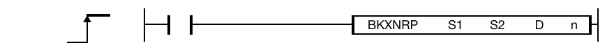 The BKXNRP one-shot instruction performs a logical XNOR on n number of WORD data registers starting at S1 and n number of data registers starting at S