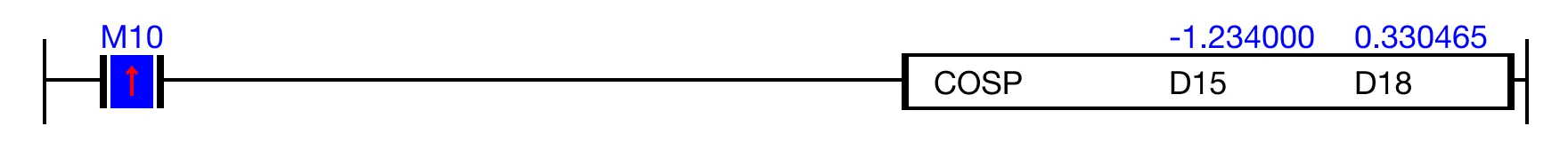 Ladder Diagram Example for MapleLogic COS/COSP instruction.