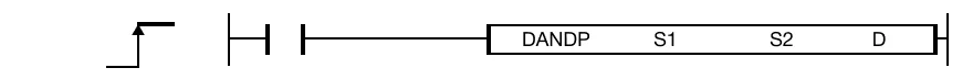 DANDP The DANDP one-shot instruction performs a logical AND on the DWORD value, S1, and the DWORD value, S2, and saves the result in an assigned DWORD data