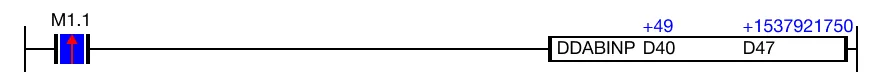 Ladder Diagram Example The result of the conversion is saved in two binary data registers, D47 and D48.