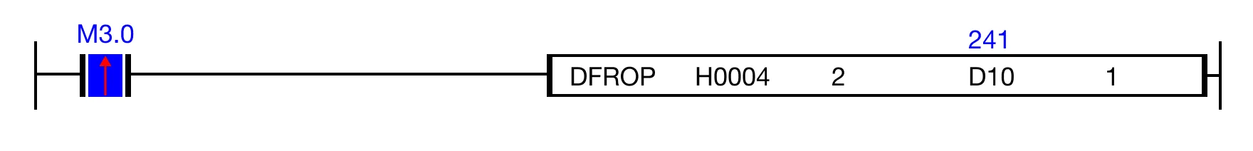 Ladder Diagram Example In this example, 24.1°C (digital value: 241) is read from the temperature detection value (°C) (channel 2) buffer memory of the CM3-SP04ERO ex