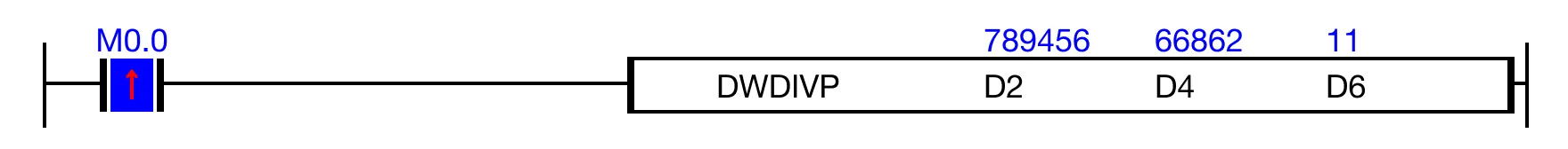Ladder Diagram Example Ladder Diagram Example for MapleLogic DWDIV/DWDIVP instruction.