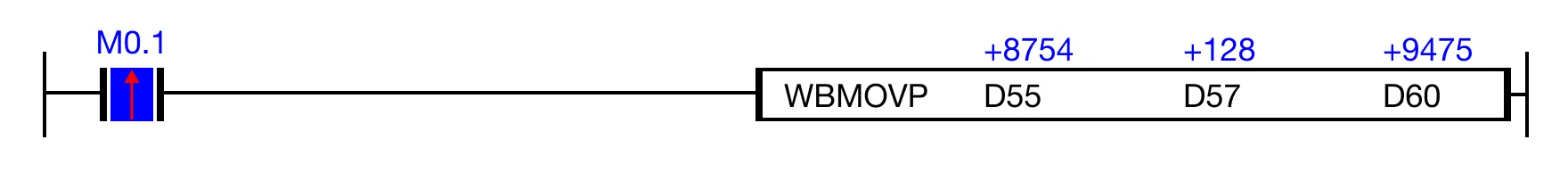 Ladder Diagram Example for MapleLogic WBMOV/WBMOVP instruction.