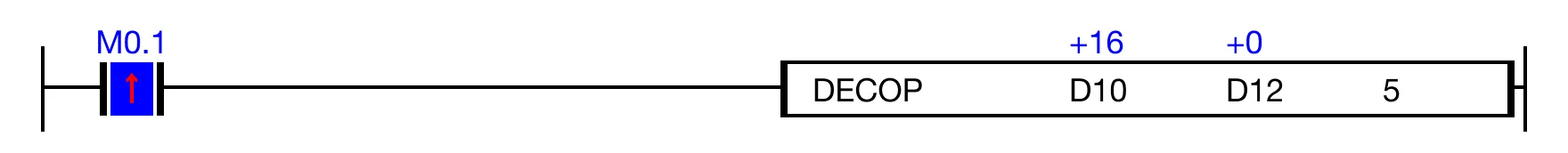 Ladder Diagram Example for MapleLogic DECO/DECOP instruction.