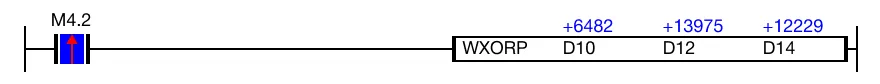 Ladder Diagram Example for MapleLogic WXOR/WXORP instruction.