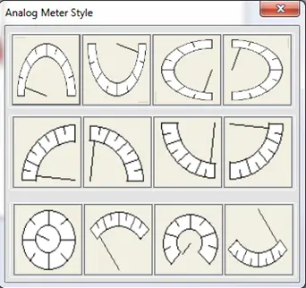 Analog Meter Style popup MAPware-7000 popup window outlining the different Analog Meter Styles from which to choose