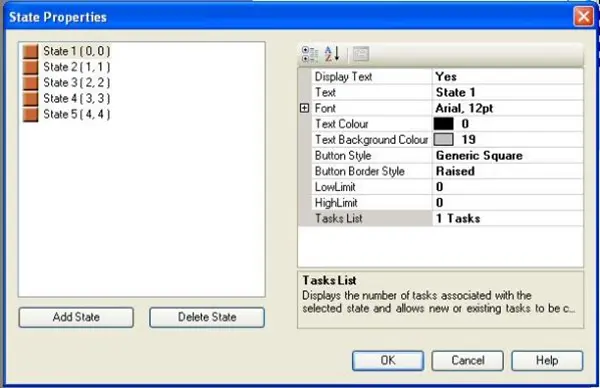 State Properties dialog box MAPware-7000 State Properties dialog box for Multi State object