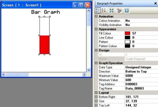 Bar Graph Object MAPware-7000 Bar Graph Object on-screen with properties menu to the right, showing the configurable properties of the object.