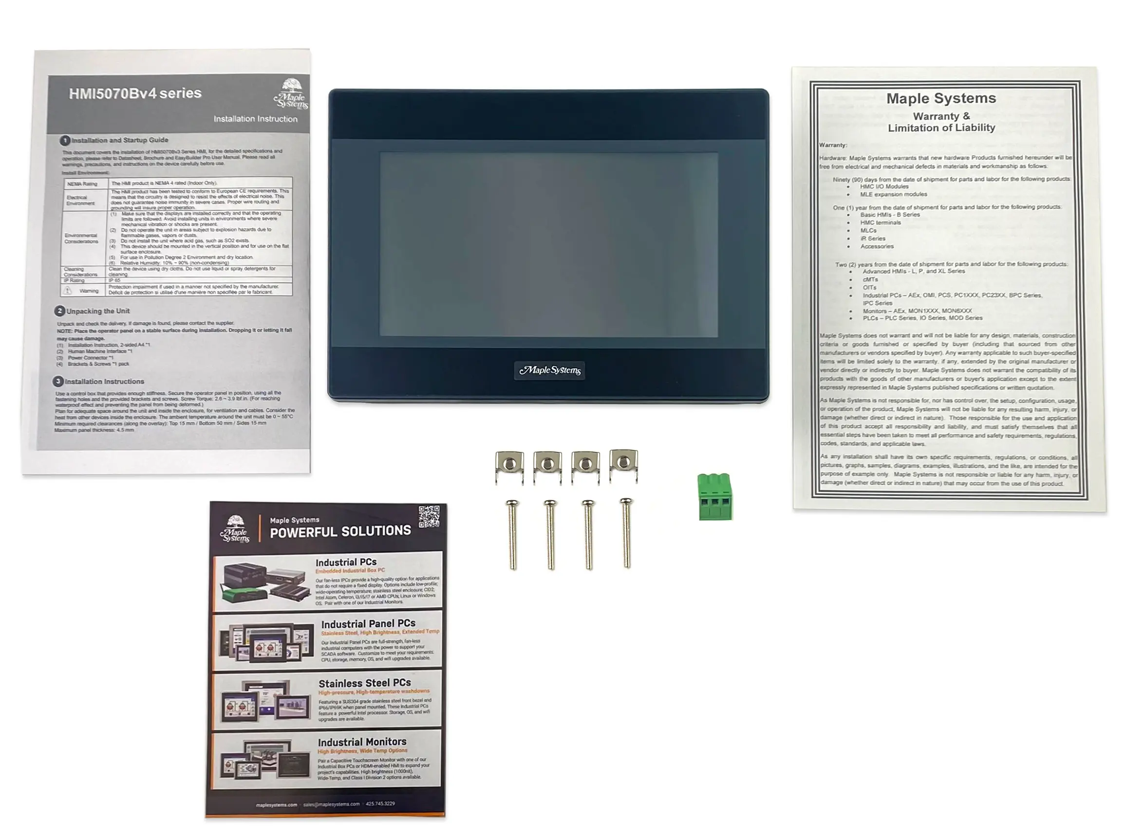 What you get in the box when you purchase a 7" Low Cost Maple Systems HMI5070Bv4