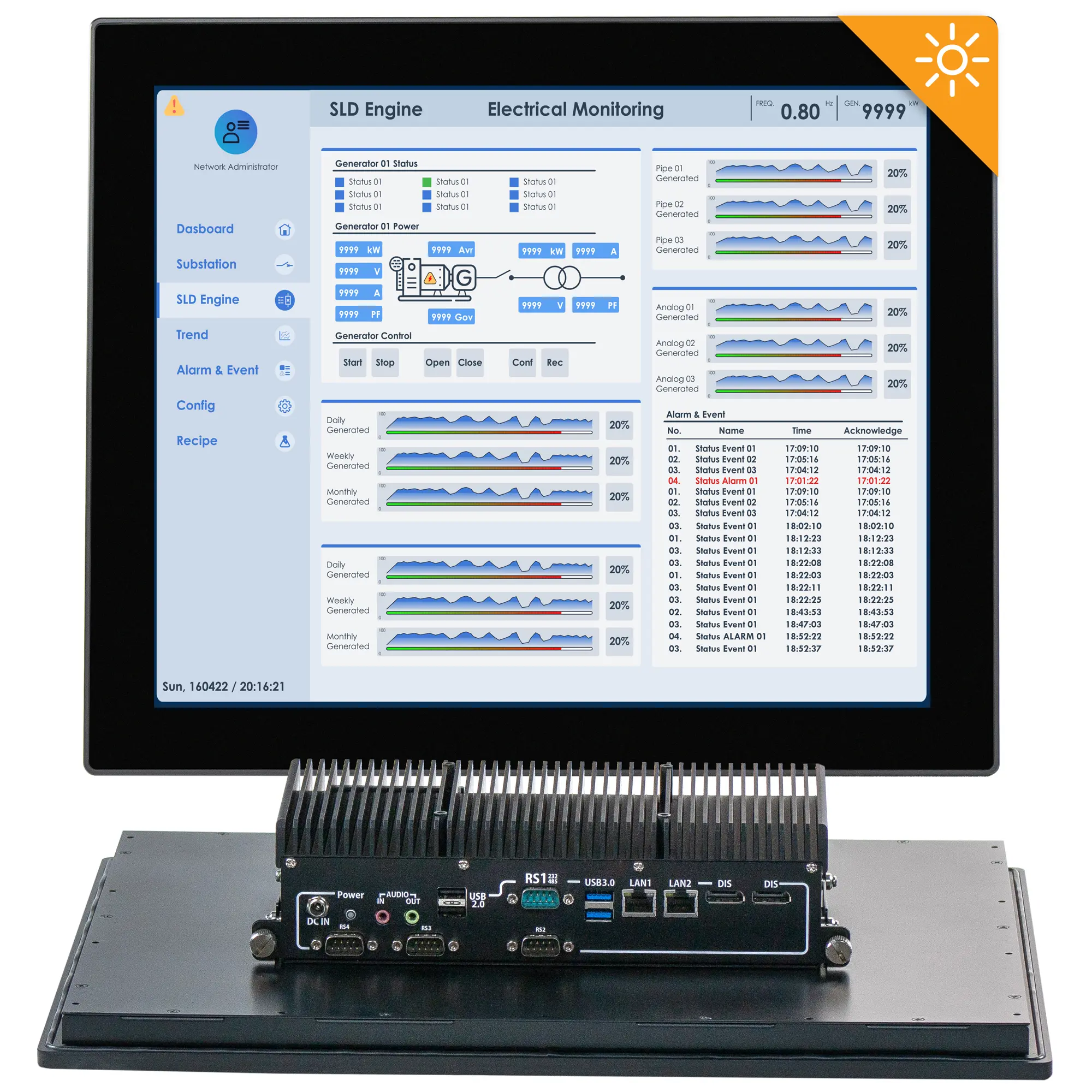 Maple Systems PC1419APH High Brightness 19" Industrial Panel PC with Intel Alder Lake-N N97 Processor - Combo View