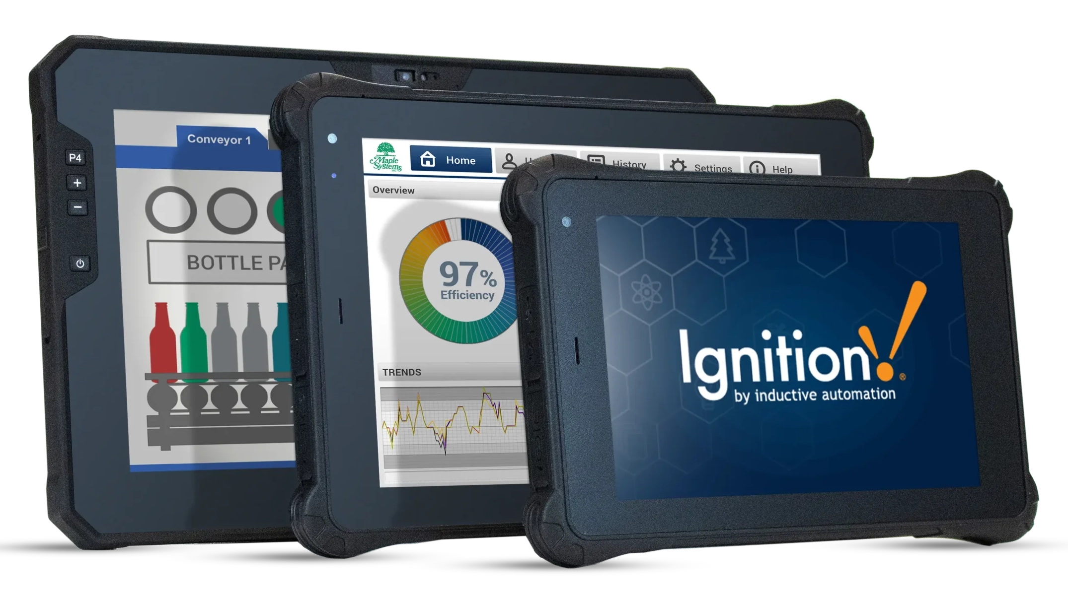 A group of Maple System Rugged Tablets, all running Ignition projects.