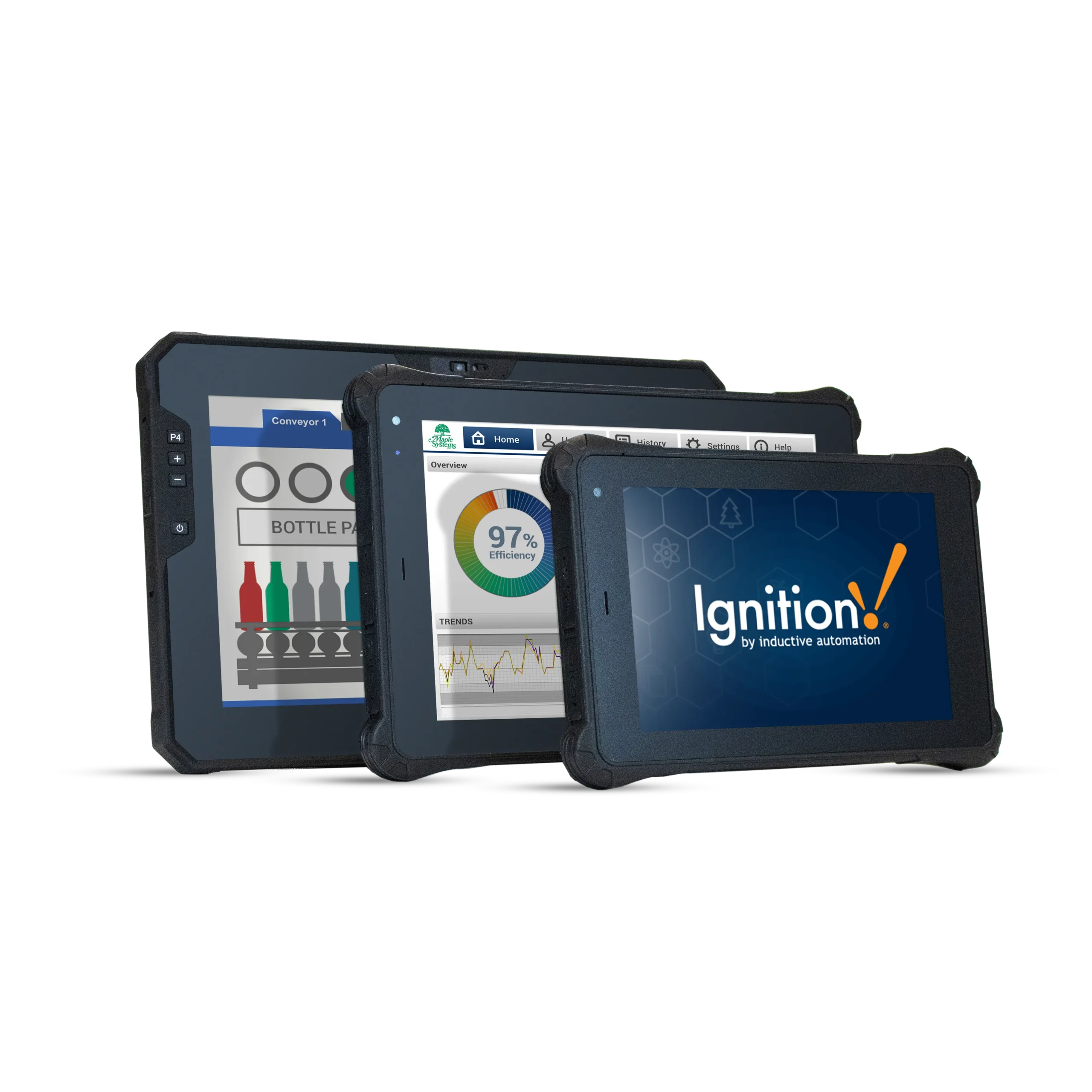 A group of Maple System Rugged Tablets, all running Ignition projects.