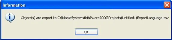 MAPware-7000 Export Confirmation Dialog Window