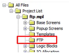 FTP Folder MAPware-7000 Project Information Window with the FTP folder highlighted