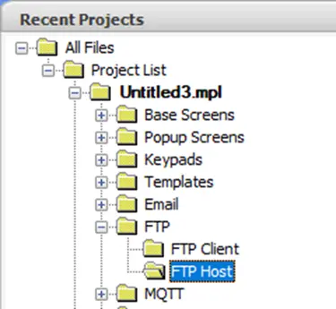FTP Host Folder MAPware-7000 Project Information Window showing the FTP Host folder actively selected