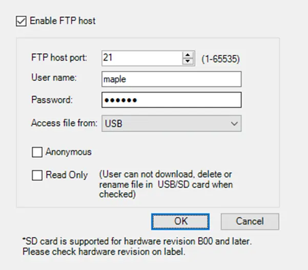 FTP Host Config Window MAPware-7000 FTP Host Configuration Window