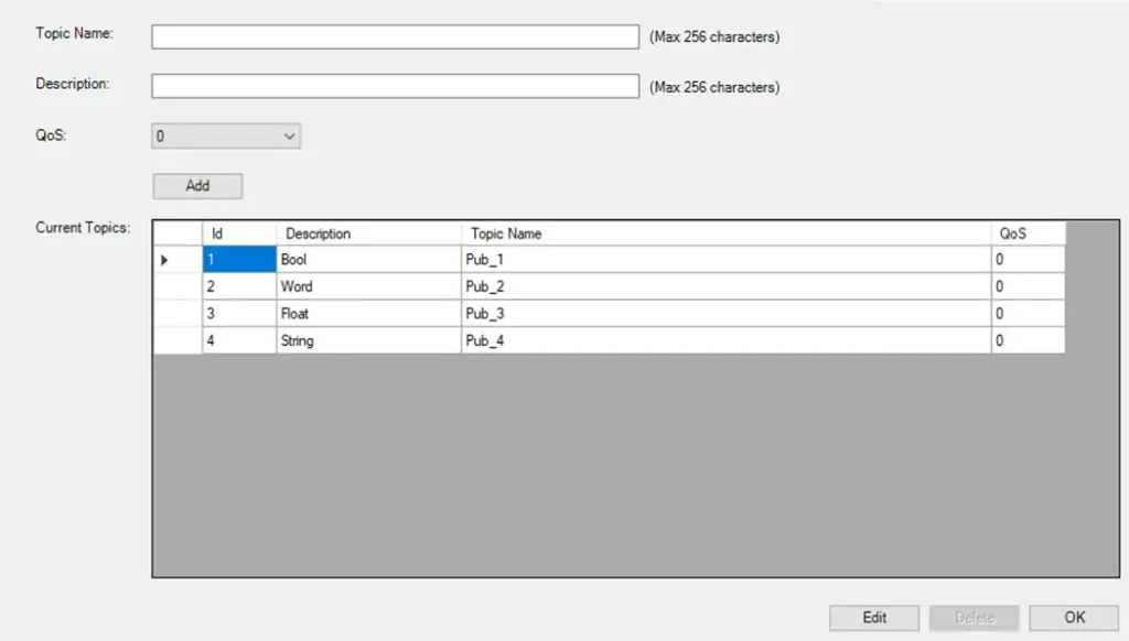 MQTT Subscribe Folder MAPware-7000 MQTT Subscribe Folder Window