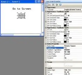 MAPware-7000 Go To Screen Object with properties menu to the right, showing the configurable properties of the object.