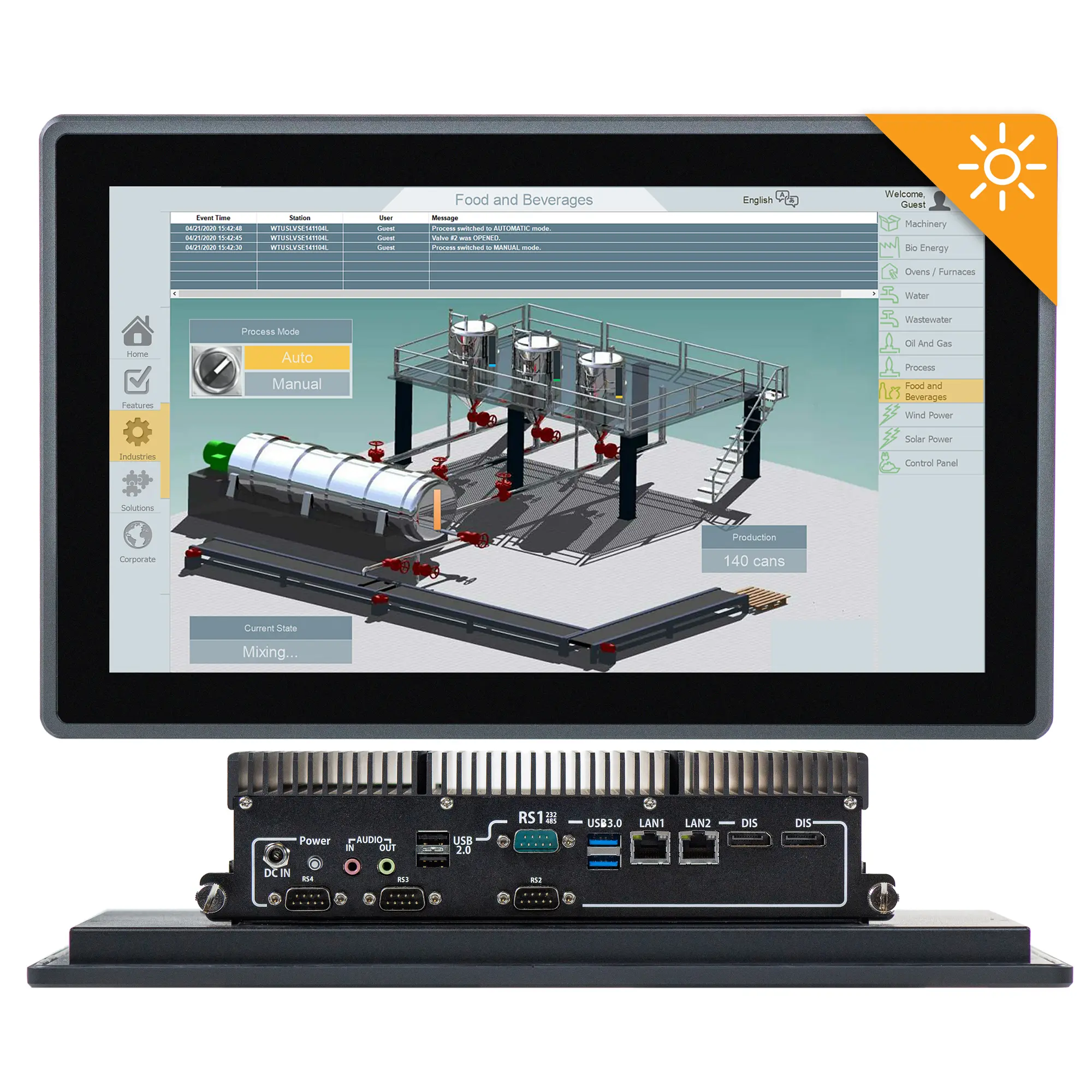 Maple Systems PC1416APH High Brightness 15.6" Industrial Panel PC with Intel Alder Lake-N N97 Processor - Combo View