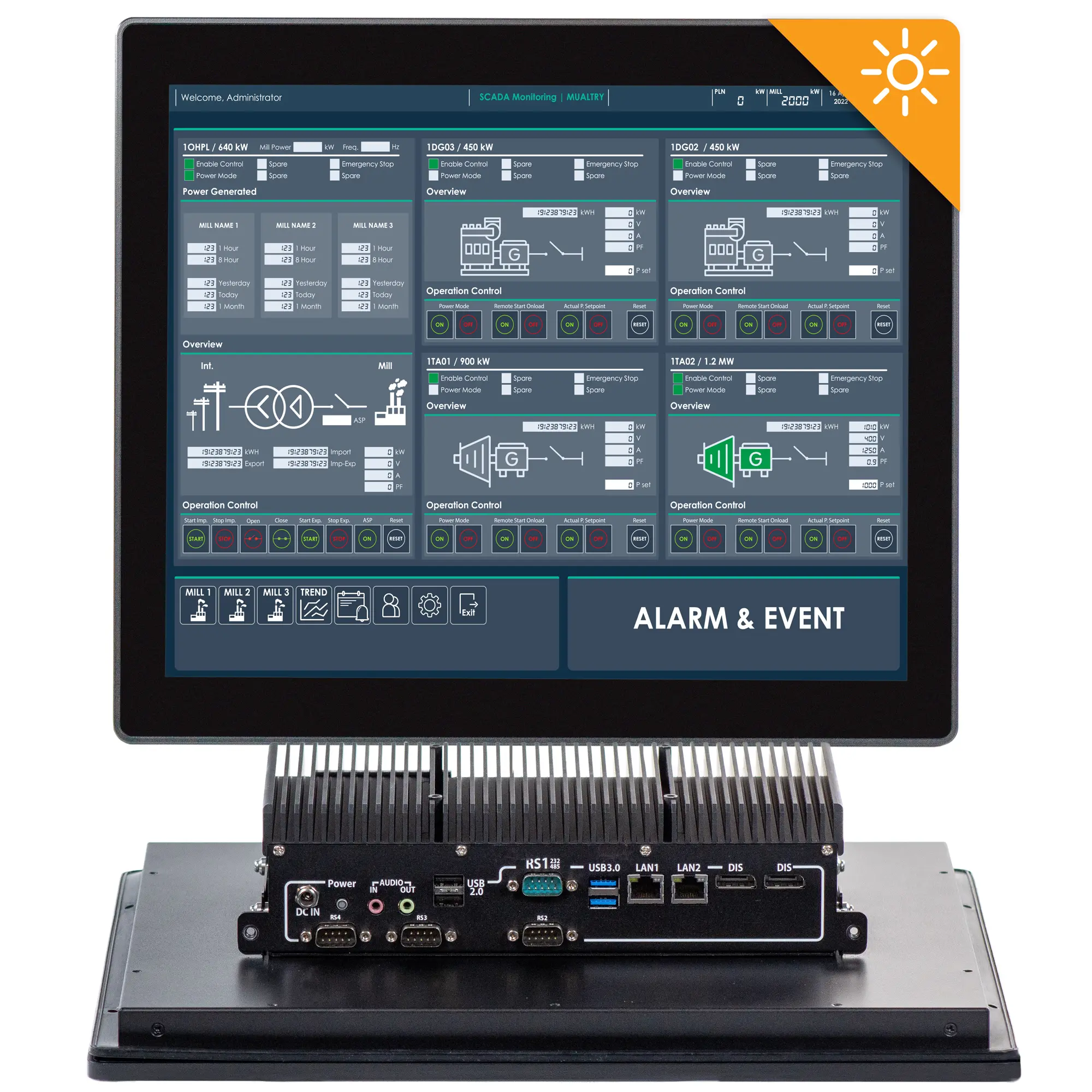 Maple Systems PC1417APH High Brightness 17" Industrial Panel PC with Intel Alder Lake-N N97 Processor - Combo View