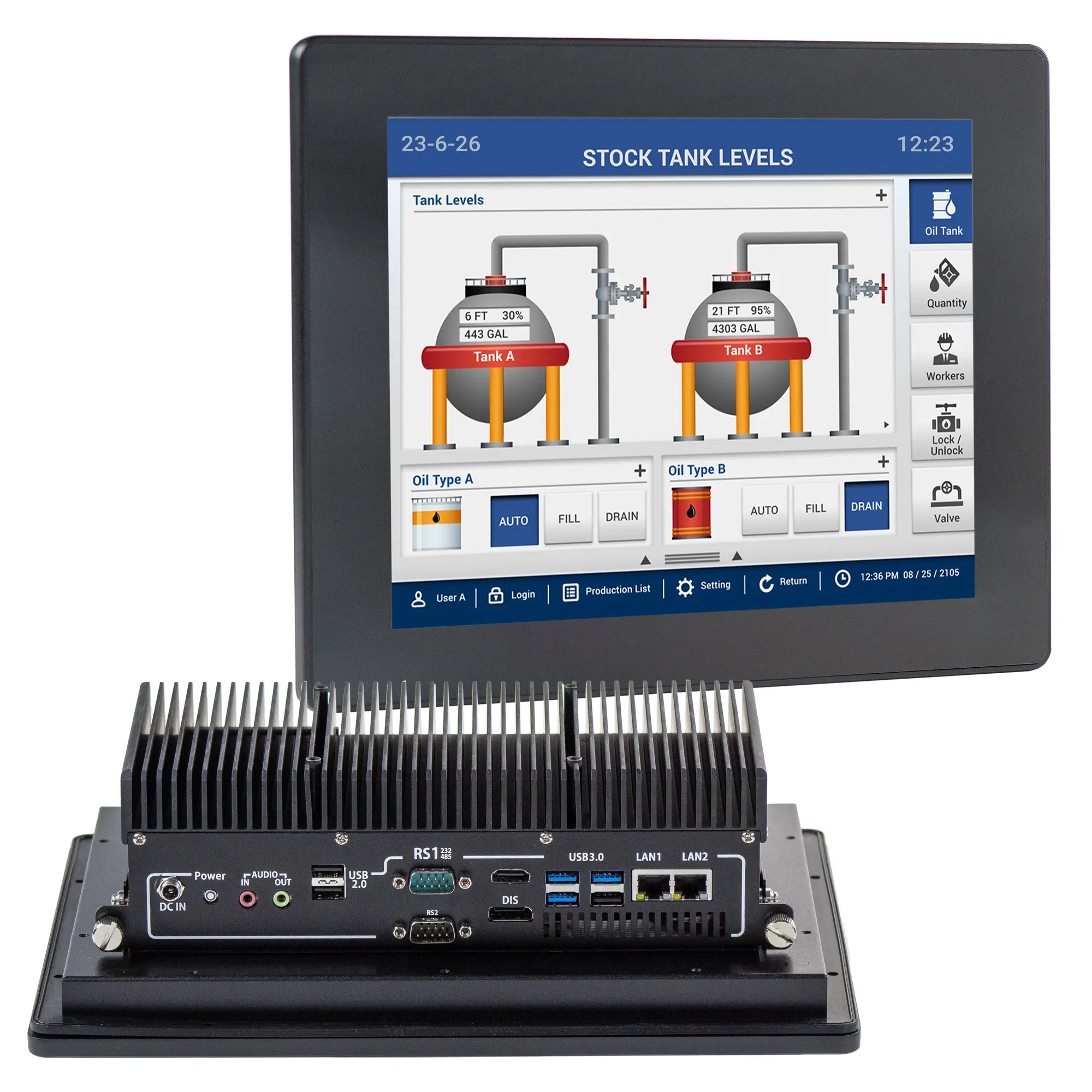 PC1512AP-Combo-1 Maple Systems PC1512AP 12.1" Fanless Panel PC with Intel® Core™ Ultra CPU and up to 64GB RAM - Combo View