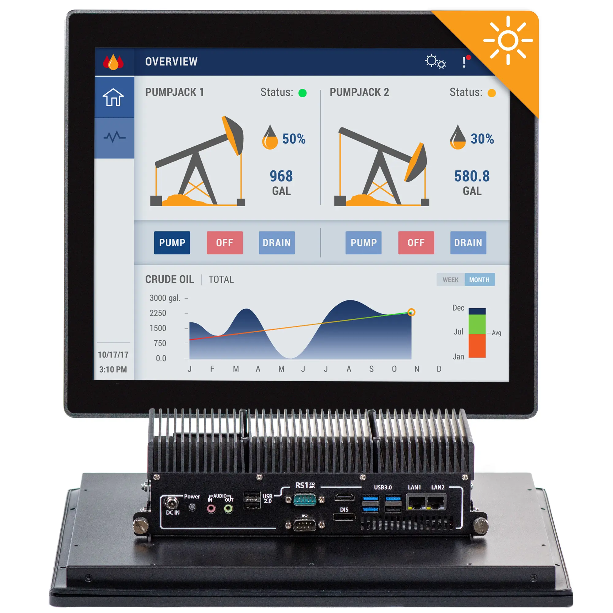 Maple Systems PC1517APH High Brightness 17" Fanless Panel PC with Intel® Core™ Ultra CPU and up to 64GB RAM - Combo View