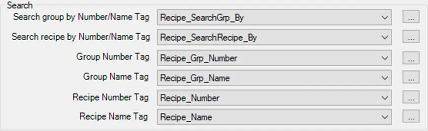 MAPware-7000 Display/Edit tags section of Recipe Configuration window. This section allow recipes to be modified without interfering with the current recipe.