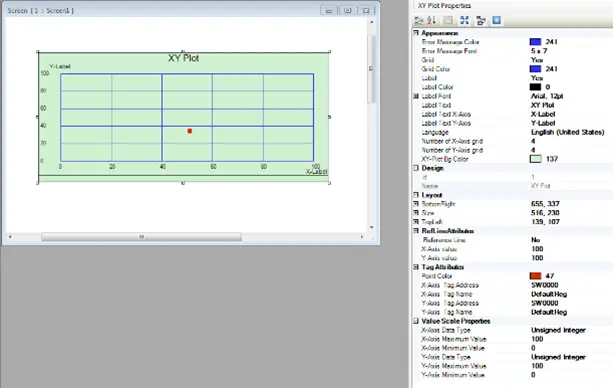 XY Plot Object MAPware-7000 XY Plot Object on screen with properties menu to the right, showing the configurable properties of the object