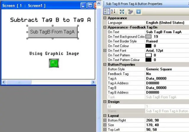 Subtract Tag B from Tag A MAPware-7000 Subtract Tag B from Tag A Object on screen with properties menu to the right, showing the configurable properties of the object