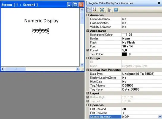 Numeric Display MAPware-7000 Numeric Display Object placed on screen with properties menu to the right, showing the configurable properties of the object.
