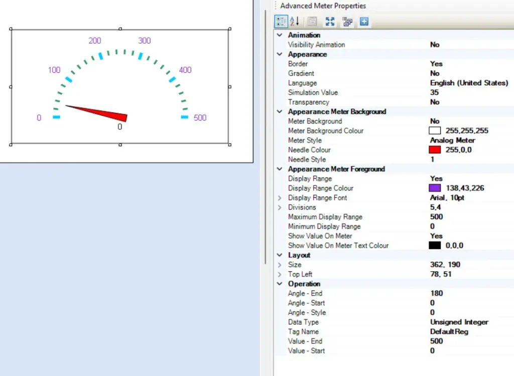 MAPware: Advanced Meter Parameters A Screenshot showing a default Advanced Meter, and all of their associated parameters
