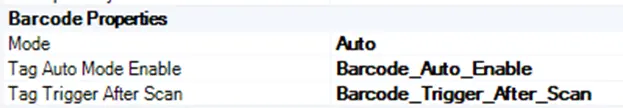 Barcode Properties: Auto Object Properties window for barcode object, Mode can be set to manual or auto. This screenshot shows Mode set to auto