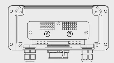 cMT-XMBS wiring Maple Systems cMT-XMBS drawing showing the wiring terminals on the inside of the control box.