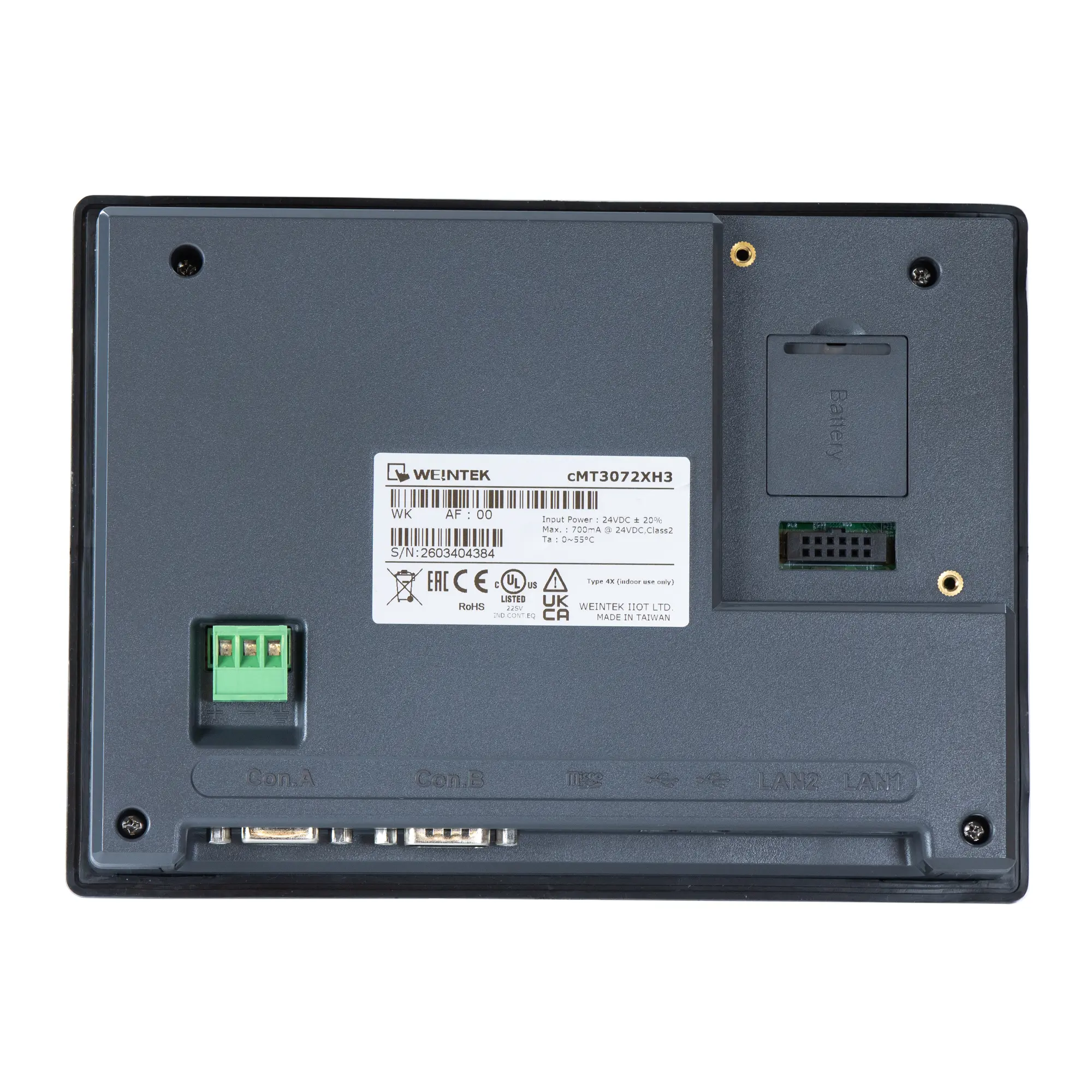 Maple Systems 7" HMI with optional Wi-Fi, high screen resolution, quad-core processor - cMT3072XH3 - a view from the back.