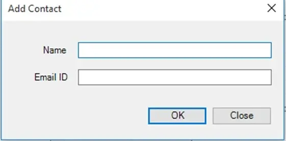 Add Contact window: MAPware-7000 MAPware-7000 Add Contact window: Clicking the Add button in the Contact List Window brings up this window where a contact name and email ID are entered