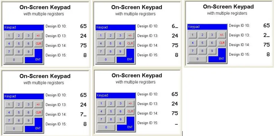 Multiple Keypads MAPware-7000 Simulation Mode showing the order in which multiple numeric entry objects call up the on-screen keypad.