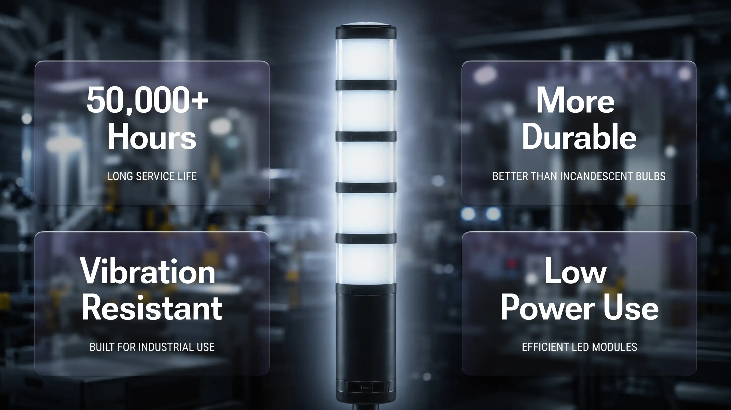 Tower stack light with multiple long service life LEDs