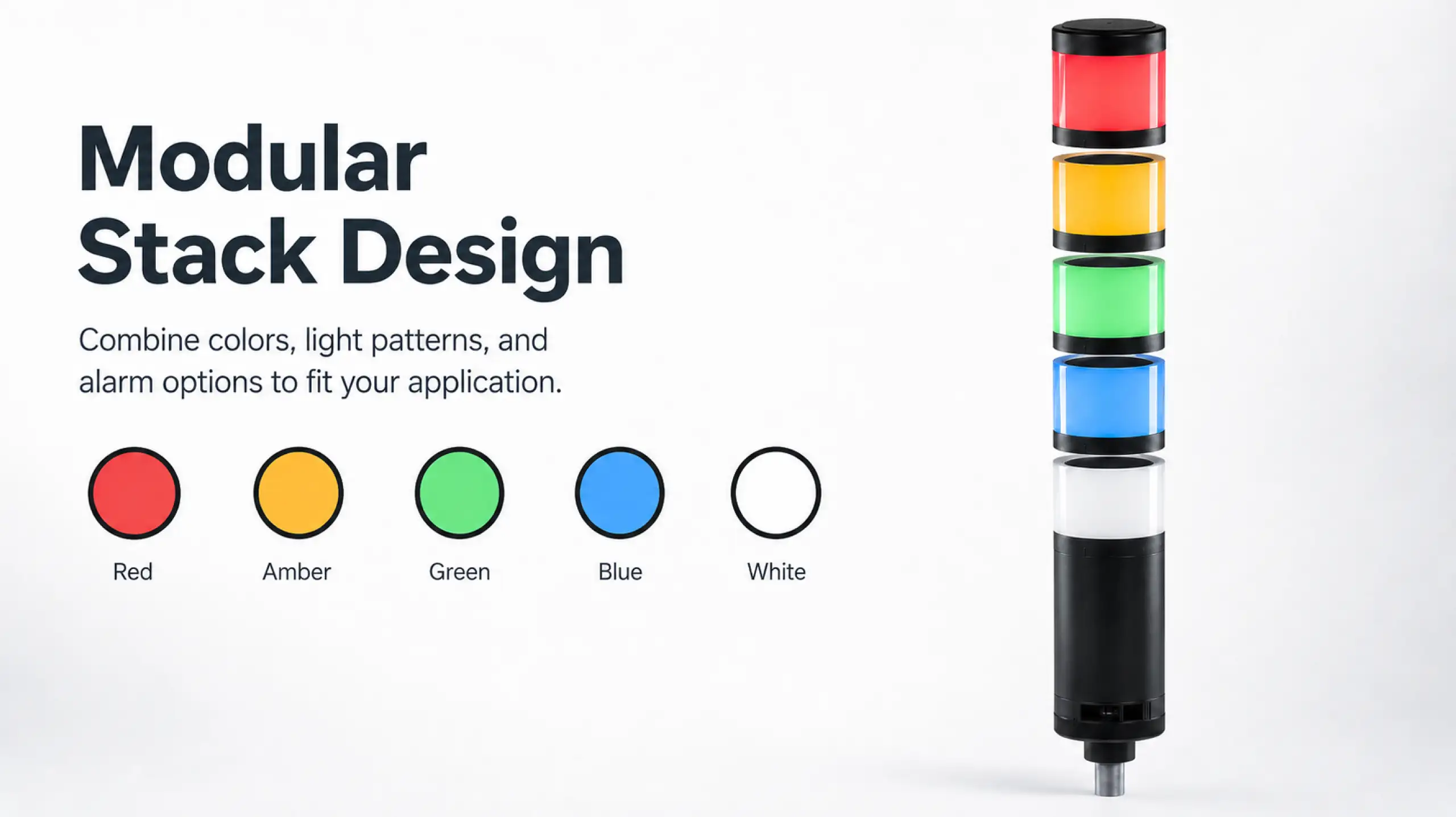 Tower stack light with different colors, light patterns, and alarm options