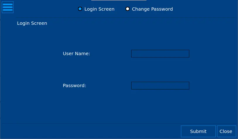 HMC4000 Series Login Screen (System settings) Login Screen for the HMC4000 Series, when clicking the icon at the system settings screen