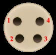 4-pin Mini-DIN Male connector face view showing pin positions: 1 top-left, 4 top-right, 2 bottom-left, 3 bottom-right.