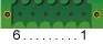 EH-SIO port 2 connector viewed from soldering point, showing 6 pins numbered 6 to 1.