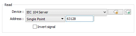 EBPro (EasyBuilder Pro) Read dialog with IEC 104 Server selected as Device and Single Point at address 63128.