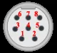 8-pin Mini-DIN connector face diagram showing pin numbering from the soldering point view.
