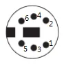 Mitsubishi Q series CPU RS-232 6-pin Mini-DIN connector showing pin layout with rectangular keying slot, pins numbered 1 through 6.