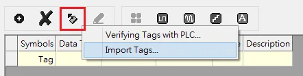 Tag Manager Import Tags Menu Tag Manager toolbar showing the Import Tags option selected from the Get Tags dropdown menu.