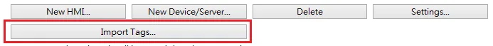 System Parameter Settings toolbar with the Import Tags button highlighted in red.